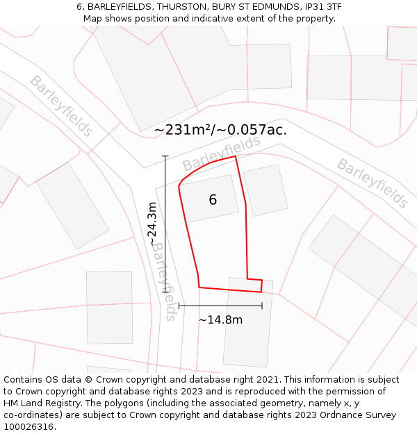 6, BARLEYFIELDS, THURSTON, BURY ST EDMUNDS, IP31 3TF: Plot and title map