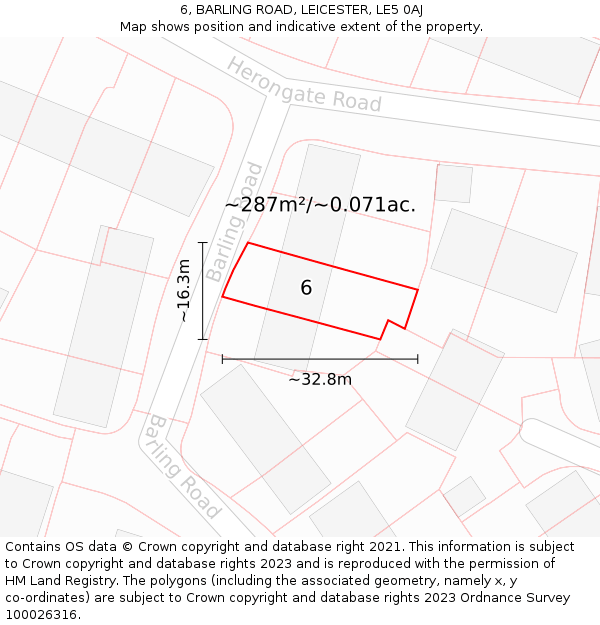 6, BARLING ROAD, LEICESTER, LE5 0AJ: Plot and title map