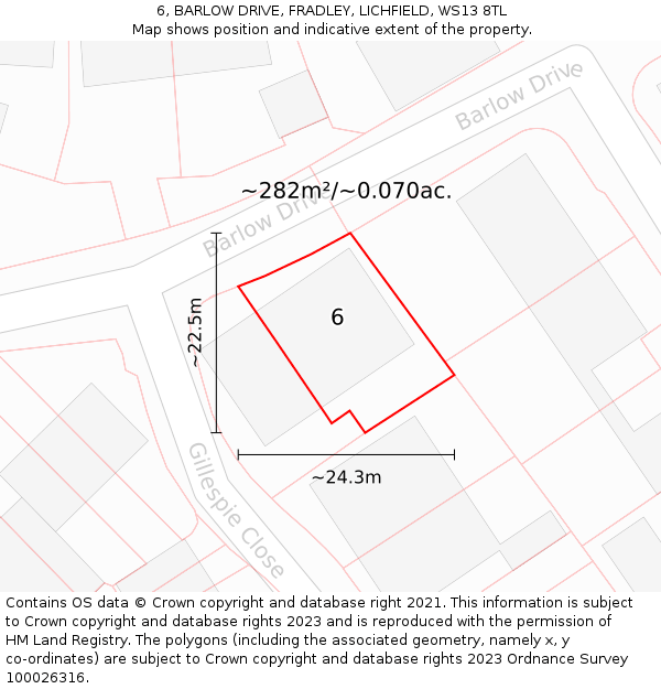 6, BARLOW DRIVE, FRADLEY, LICHFIELD, WS13 8TL: Plot and title map