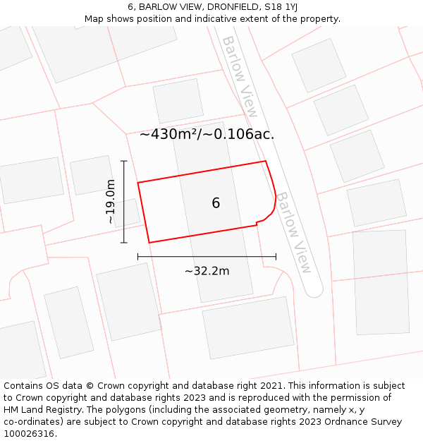 6, BARLOW VIEW, DRONFIELD, S18 1YJ: Plot and title map