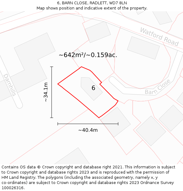 6, BARN CLOSE, RADLETT, WD7 8LN: Plot and title map