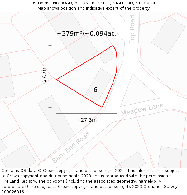 6, BARN END ROAD, ACTON TRUSSELL, STAFFORD, ST17 0RN: Plot and title map