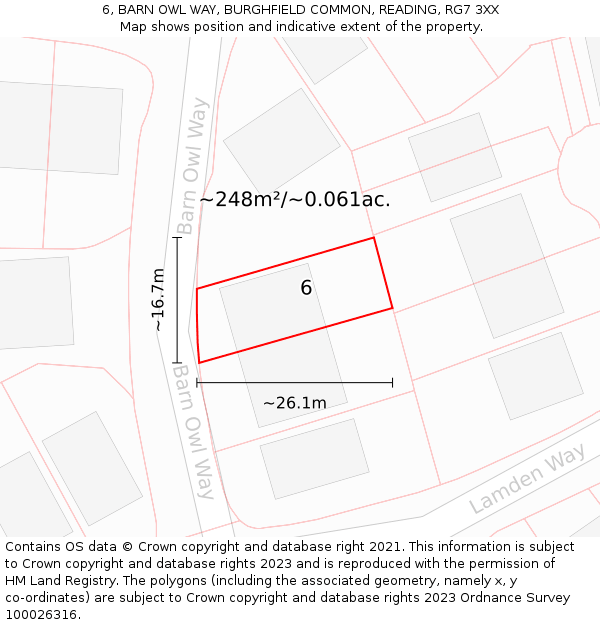 6, BARN OWL WAY, BURGHFIELD COMMON, READING, RG7 3XX: Plot and title map