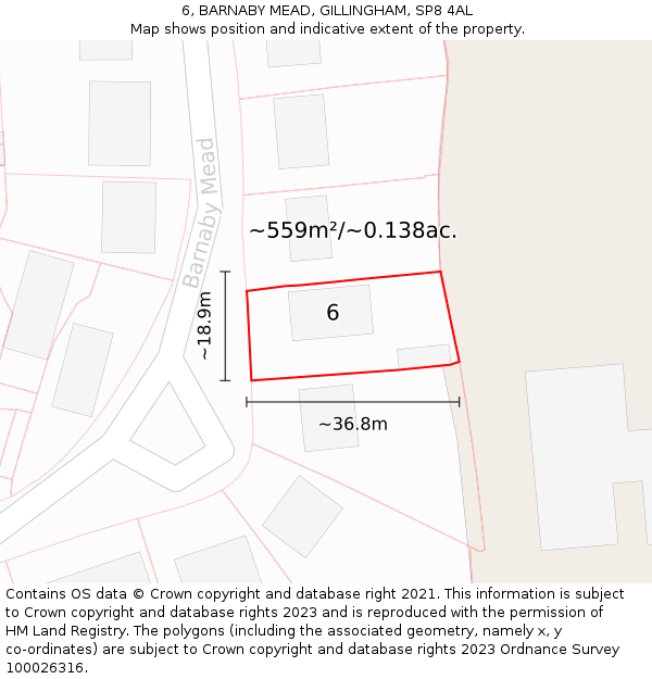 6, BARNABY MEAD, GILLINGHAM, SP8 4AL: Plot and title map