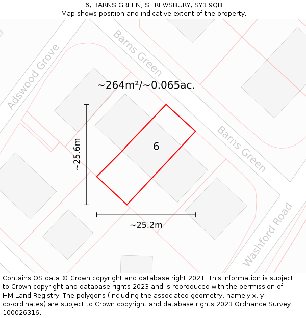 6, BARNS GREEN, SHREWSBURY, SY3 9QB: Plot and title map