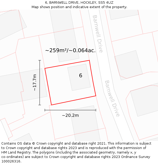 6, BARNWELL DRIVE, HOCKLEY, SS5 4UZ: Plot and title map