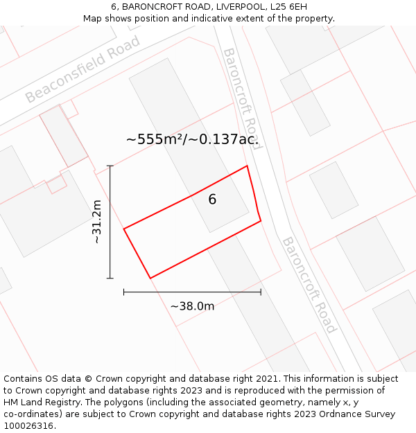 6, BARONCROFT ROAD, LIVERPOOL, L25 6EH: Plot and title map