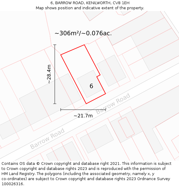 6, BARROW ROAD, KENILWORTH, CV8 1EH: Plot and title map