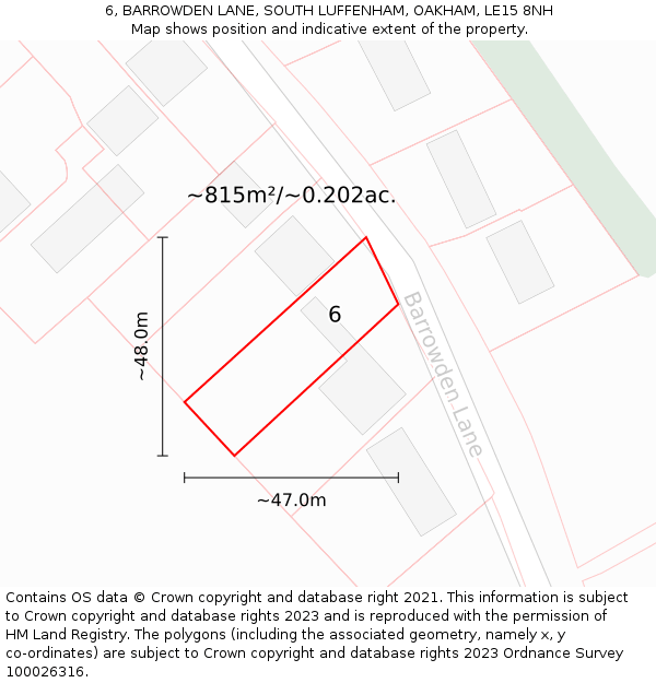 6, BARROWDEN LANE, SOUTH LUFFENHAM, OAKHAM, LE15 8NH: Plot and title map