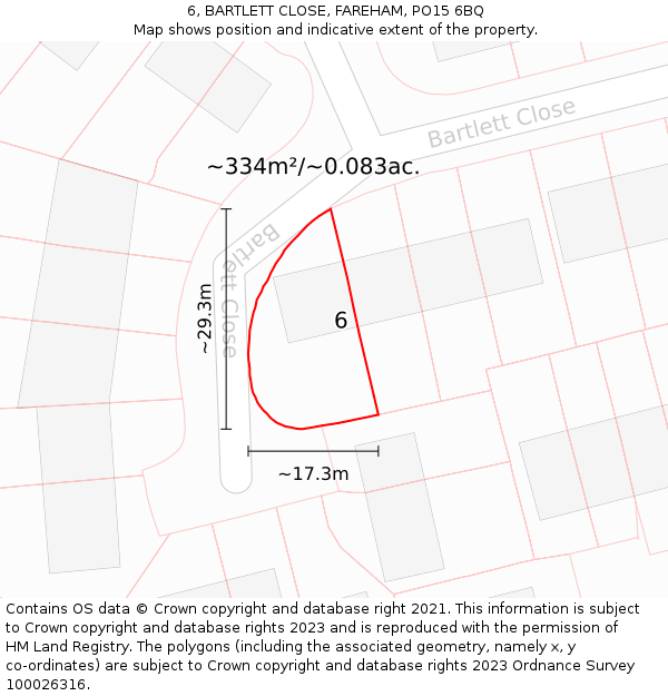 6, BARTLETT CLOSE, FAREHAM, PO15 6BQ: Plot and title map