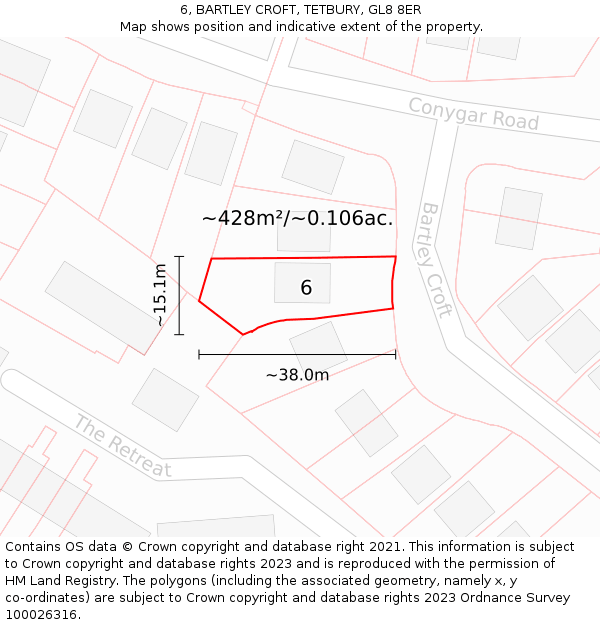 6, BARTLEY CROFT, TETBURY, GL8 8ER: Plot and title map