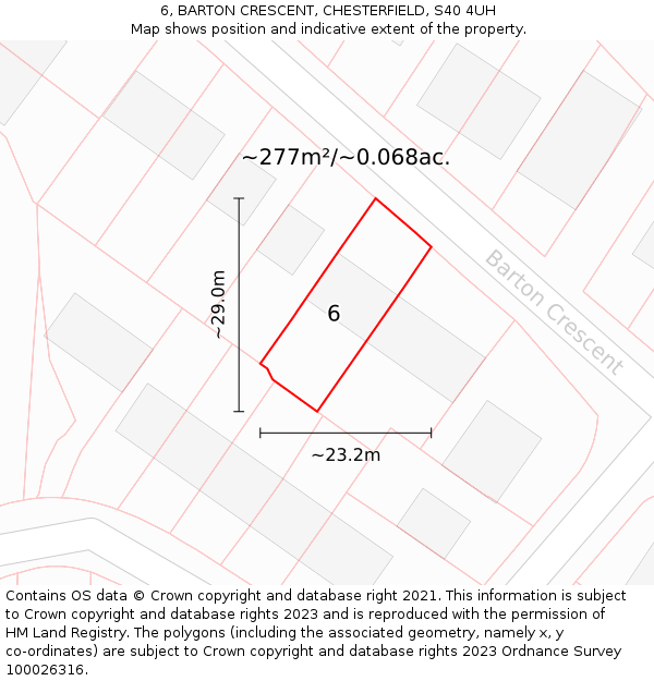 6, BARTON CRESCENT, CHESTERFIELD, S40 4UH: Plot and title map