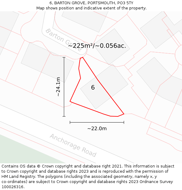 6, BARTON GROVE, PORTSMOUTH, PO3 5TY: Plot and title map