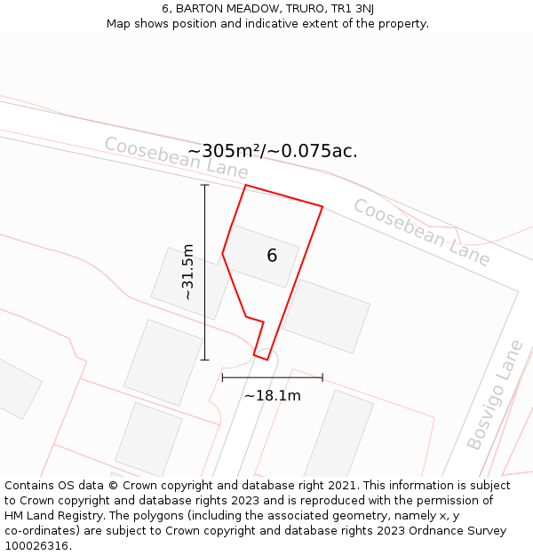 6, BARTON MEADOW, TRURO, TR1 3NJ: Plot and title map