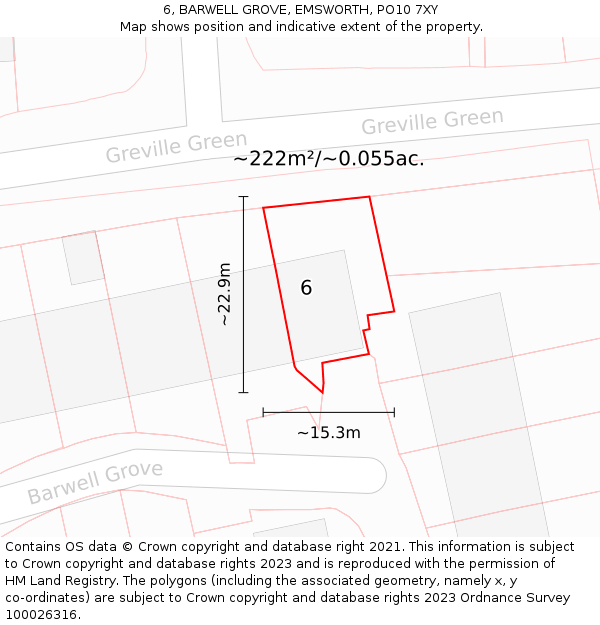 6, BARWELL GROVE, EMSWORTH, PO10 7XY: Plot and title map