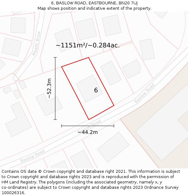 6, BASLOW ROAD, EASTBOURNE, BN20 7UJ: Plot and title map