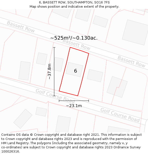 6, BASSETT ROW, SOUTHAMPTON, SO16 7FS: Plot and title map