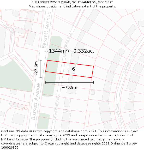 6, BASSETT WOOD DRIVE, SOUTHAMPTON, SO16 3PT: Plot and title map