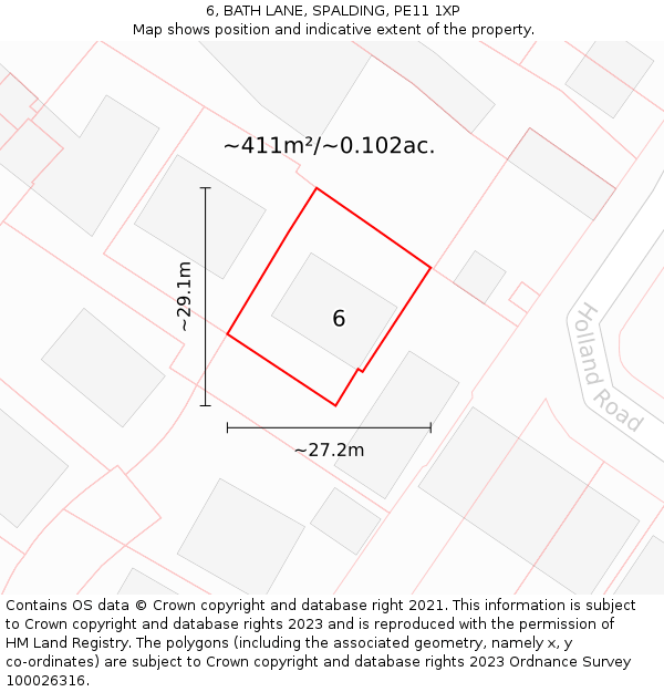 6, BATH LANE, SPALDING, PE11 1XP: Plot and title map