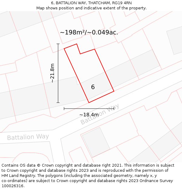 6, BATTALION WAY, THATCHAM, RG19 4RN: Plot and title map