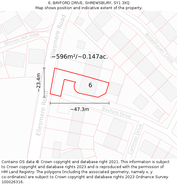 6, BAYFORD DRIVE, SHREWSBURY, SY1 3XQ: Plot and title map