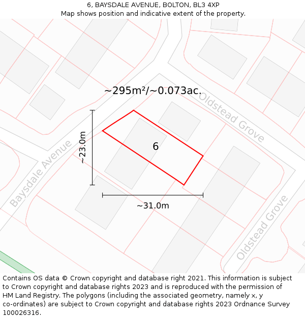 6, BAYSDALE AVENUE, BOLTON, BL3 4XP: Plot and title map