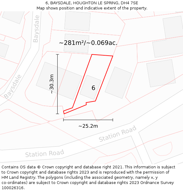 6, BAYSDALE, HOUGHTON LE SPRING, DH4 7SE: Plot and title map