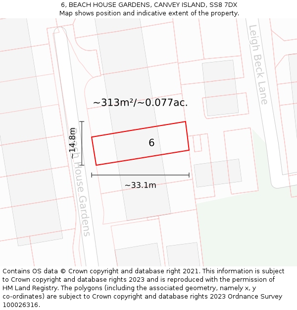 6, BEACH HOUSE GARDENS, CANVEY ISLAND, SS8 7DX: Plot and title map