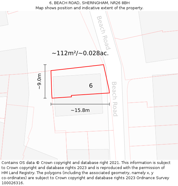 6, BEACH ROAD, SHERINGHAM, NR26 8BH: Plot and title map