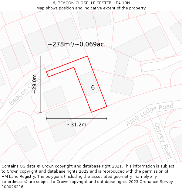 6, BEACON CLOSE, LEICESTER, LE4 1BN: Plot and title map