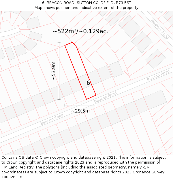 6, BEACON ROAD, SUTTON COLDFIELD, B73 5ST: Plot and title map