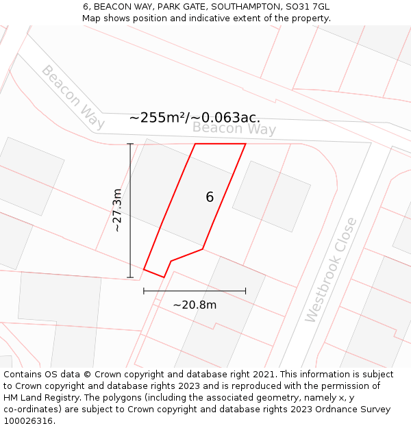 6, BEACON WAY, PARK GATE, SOUTHAMPTON, SO31 7GL: Plot and title map