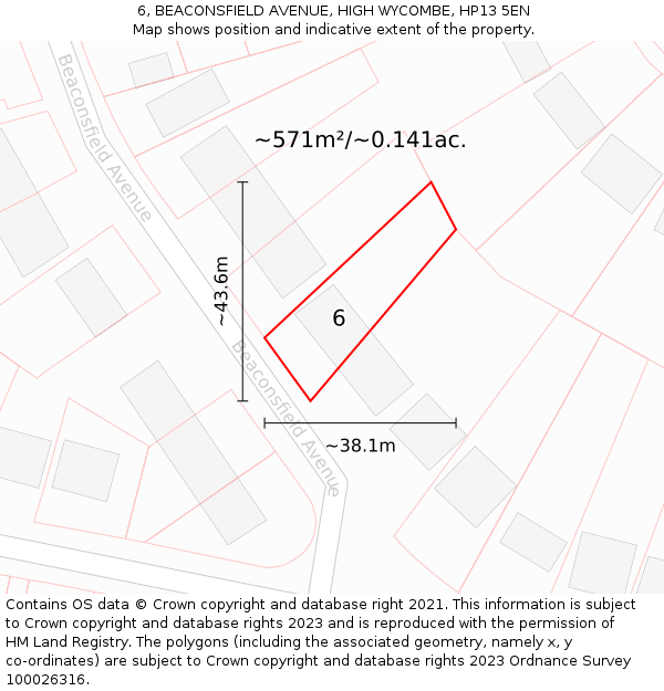 6, BEACONSFIELD AVENUE, HIGH WYCOMBE, HP13 5EN: Plot and title map