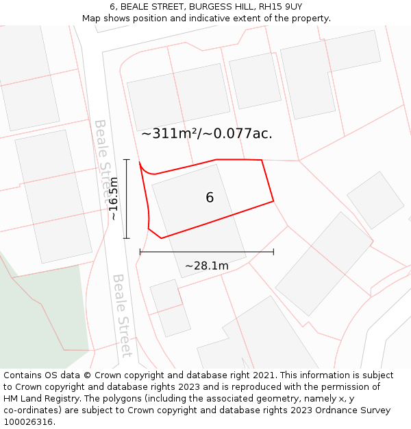 6, BEALE STREET, BURGESS HILL, RH15 9UY: Plot and title map