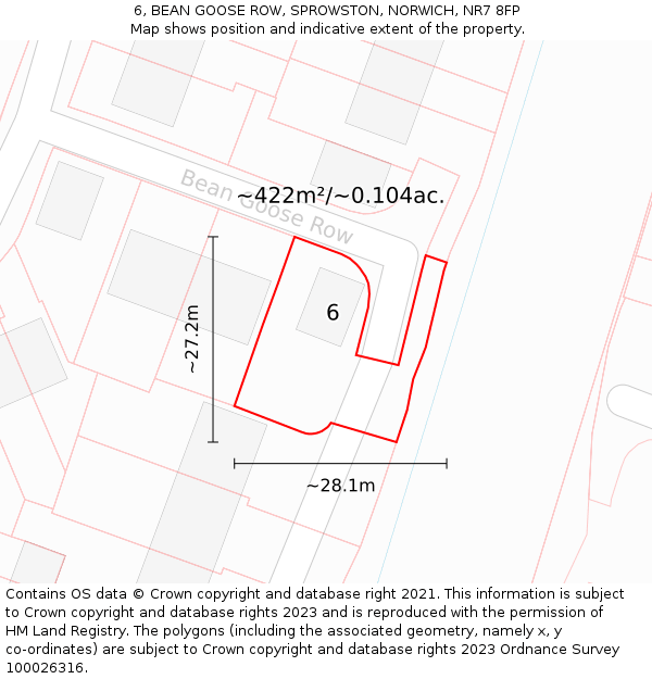 6, BEAN GOOSE ROW, SPROWSTON, NORWICH, NR7 8FP: Plot and title map