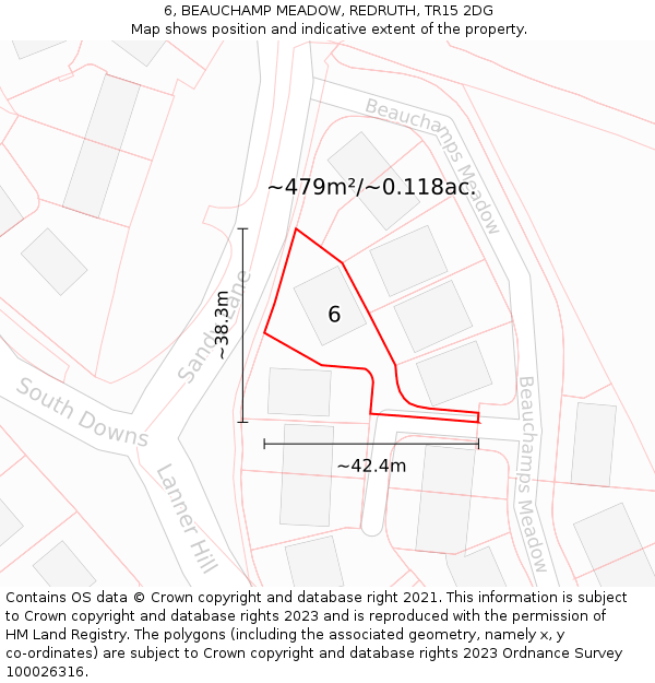 6, BEAUCHAMP MEADOW, REDRUTH, TR15 2DG: Plot and title map