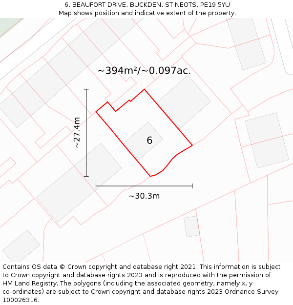 6, BEAUFORT DRIVE, BUCKDEN, ST NEOTS, PE19 5YU: Plot and title map