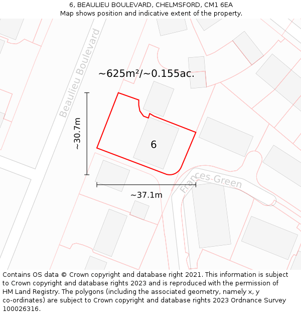 6, BEAULIEU BOULEVARD, CHELMSFORD, CM1 6EA: Plot and title map