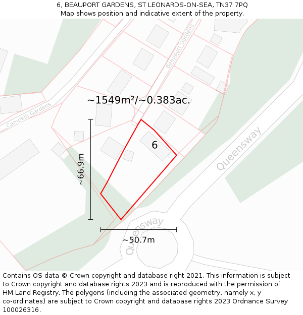 6, BEAUPORT GARDENS, ST LEONARDS-ON-SEA, TN37 7PQ: Plot and title map