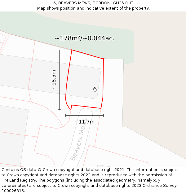 6, BEAVERS MEWS, BORDON, GU35 0HT: Plot and title map