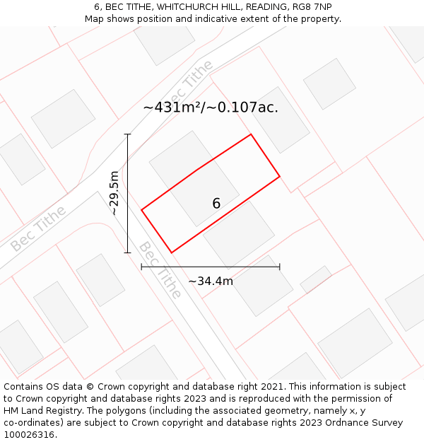 6, BEC TITHE, WHITCHURCH HILL, READING, RG8 7NP: Plot and title map