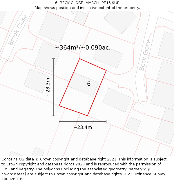 6, BECK CLOSE, MARCH, PE15 9UP: Plot and title map