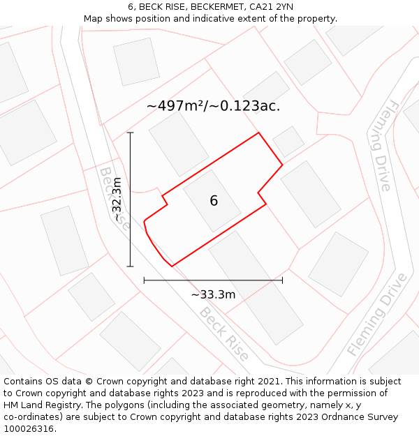 6, BECK RISE, BECKERMET, CA21 2YN: Plot and title map