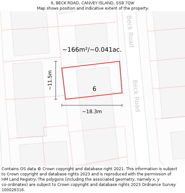 6, BECK ROAD, CANVEY ISLAND, SS8 7QW: Plot and title map