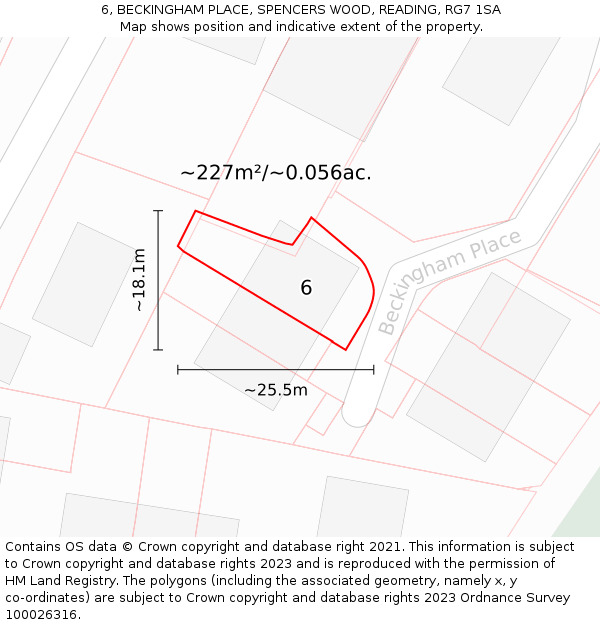 6, BECKINGHAM PLACE, SPENCERS WOOD, READING, RG7 1SA: Plot and title map