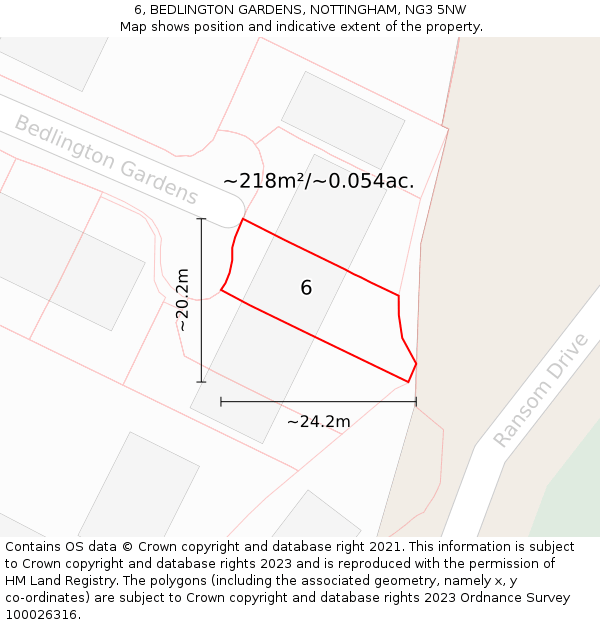 6, BEDLINGTON GARDENS, NOTTINGHAM, NG3 5NW: Plot and title map