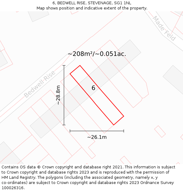 6, BEDWELL RISE, STEVENAGE, SG1 1NL: Plot and title map