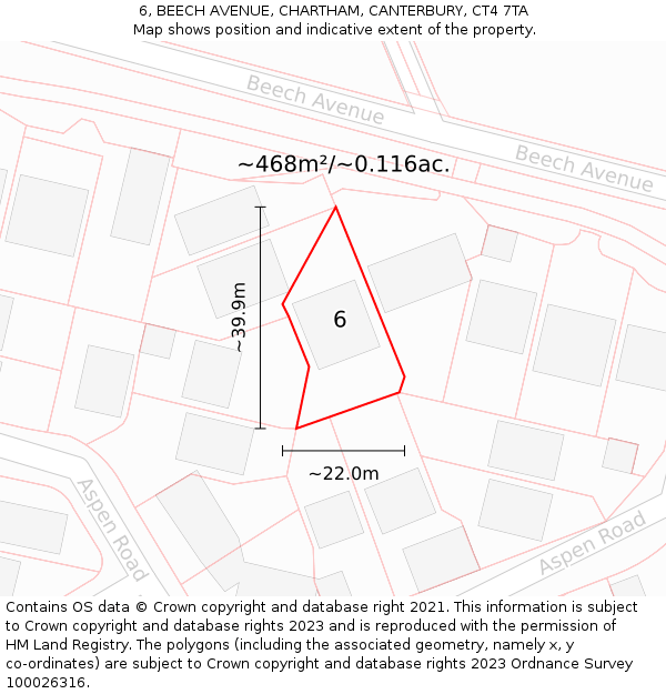 6, BEECH AVENUE, CHARTHAM, CANTERBURY, CT4 7TA: Plot and title map