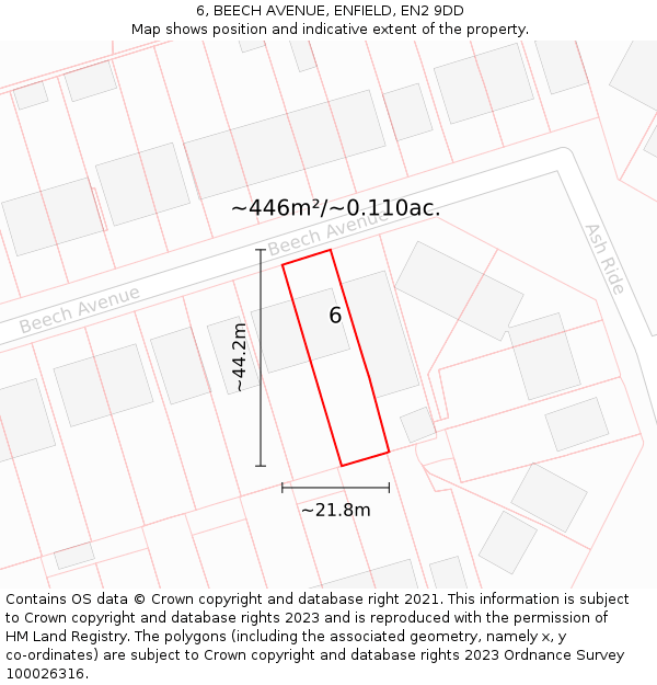 6, BEECH AVENUE, ENFIELD, EN2 9DD: Plot and title map