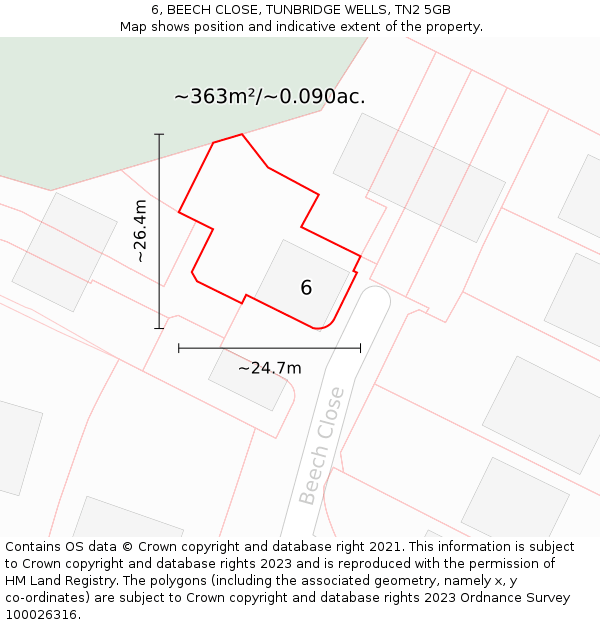 6, BEECH CLOSE, TUNBRIDGE WELLS, TN2 5GB: Plot and title map